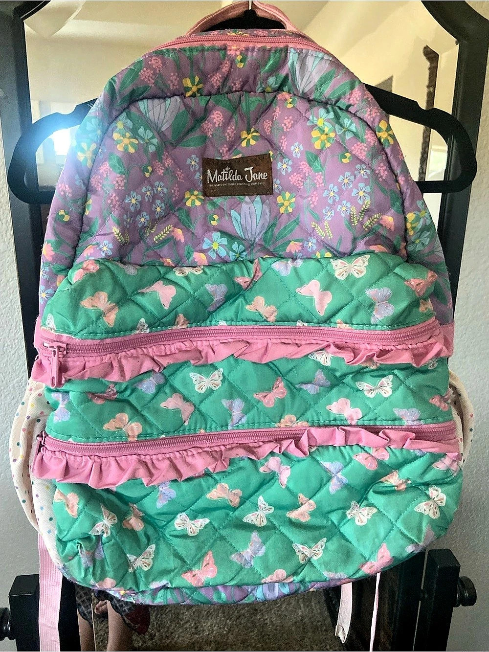 Matilda Jane Fluttering Blossoms Backpack Floral Backpack in Green & Purple